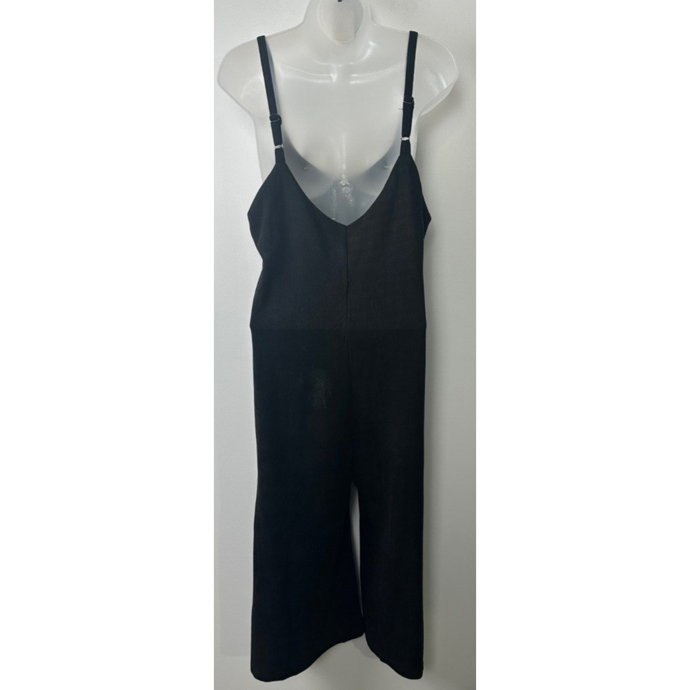 Lucca Women's L Wide Leg Crop Jumpsuit Sleeveless Casual Black Faux Suede D38 - Picture 3 of 8